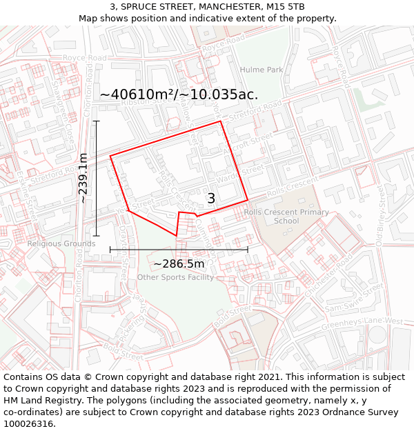 3, SPRUCE STREET, MANCHESTER, M15 5TB: Plot and title map
