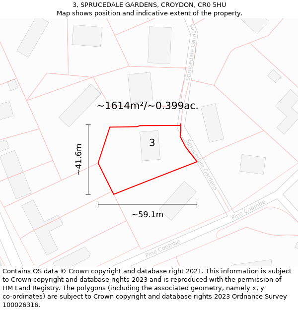 3, SPRUCEDALE GARDENS, CROYDON, CR0 5HU: Plot and title map