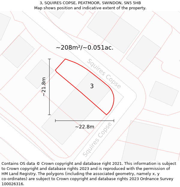 3, SQUIRES COPSE, PEATMOOR, SWINDON, SN5 5HB: Plot and title map