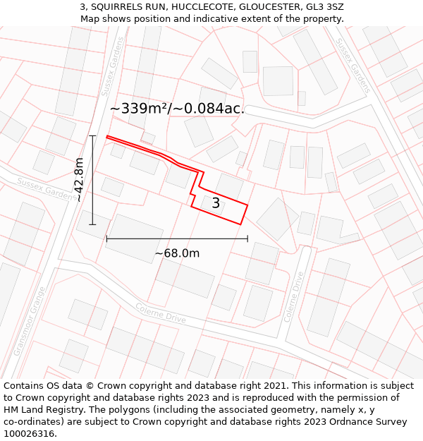 3, SQUIRRELS RUN, HUCCLECOTE, GLOUCESTER, GL3 3SZ: Plot and title map