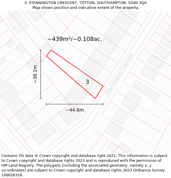 3, STANNINGTON CRESCENT, TOTTON, SOUTHAMPTON, SO40 3QA: Plot and title map