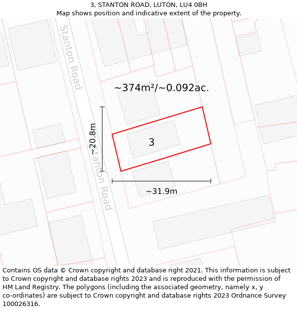 3, STANTON ROAD, LUTON, LU4 0BH: Plot and title map