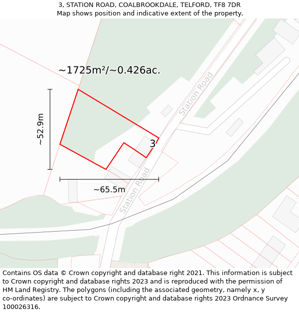 3, STATION ROAD, COALBROOKDALE, TELFORD, TF8 7DR: Plot and title map