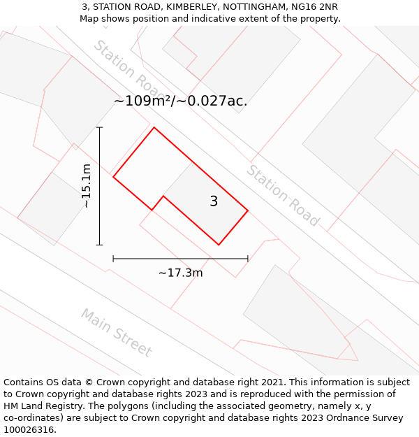 3, STATION ROAD, KIMBERLEY, NOTTINGHAM, NG16 2NR: Plot and title map