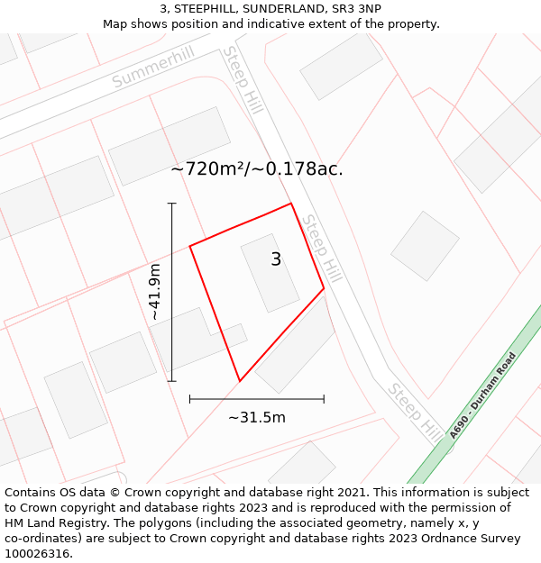 3, STEEPHILL, SUNDERLAND, SR3 3NP: Plot and title map