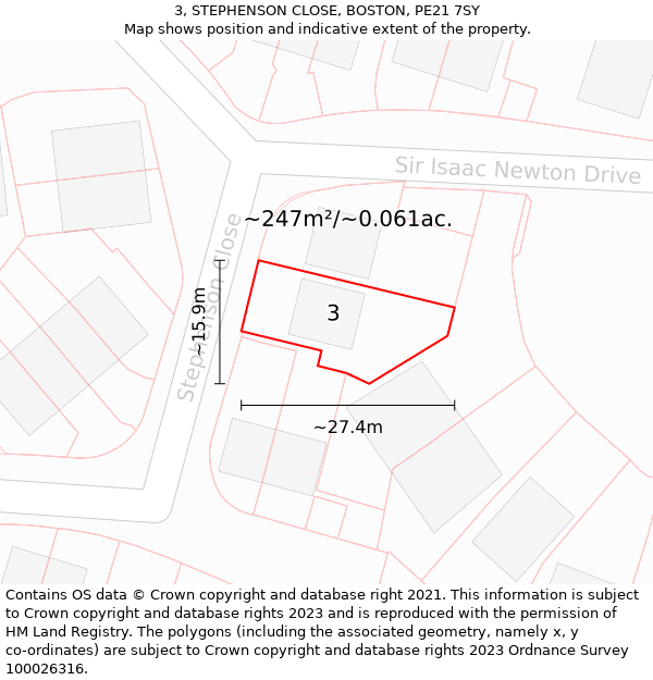 3, STEPHENSON CLOSE, BOSTON, PE21 7SY: Plot and title map