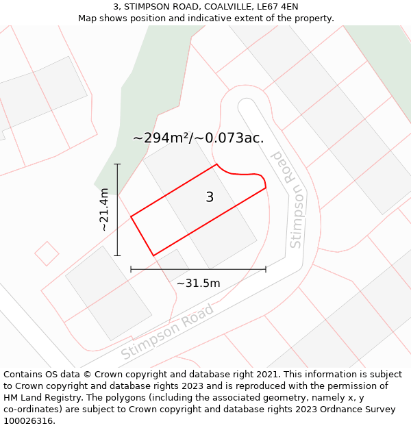 3, STIMPSON ROAD, COALVILLE, LE67 4EN: Plot and title map