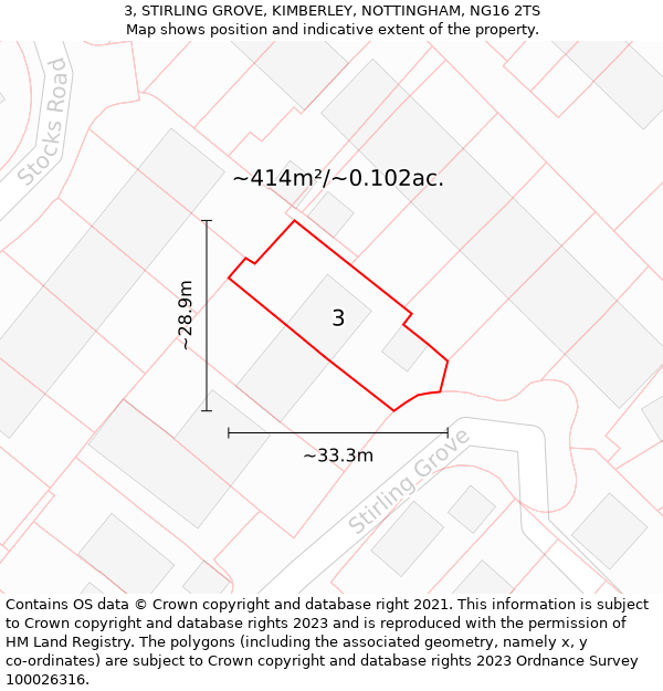 3, STIRLING GROVE, KIMBERLEY, NOTTINGHAM, NG16 2TS: Plot and title map