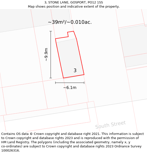 3, STONE LANE, GOSPORT, PO12 1SS: Plot and title map