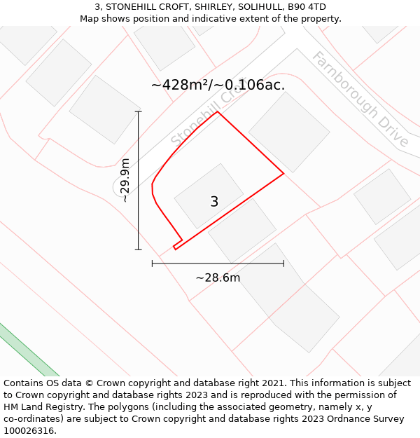 3, STONEHILL CROFT, SHIRLEY, SOLIHULL, B90 4TD: Plot and title map