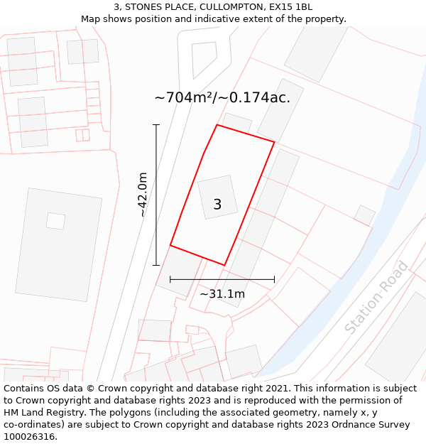 3, STONES PLACE, CULLOMPTON, EX15 1BL: Plot and title map