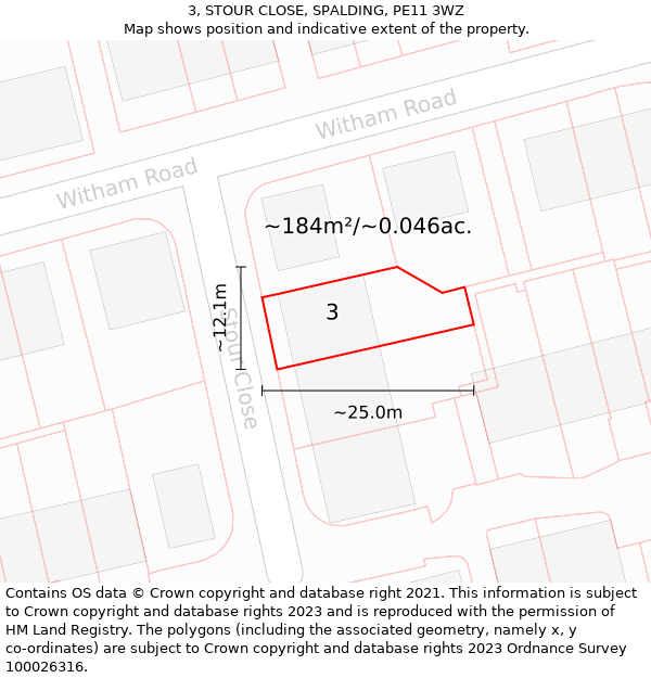 3, STOUR CLOSE, SPALDING, PE11 3WZ: Plot and title map