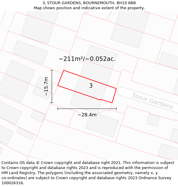 3, STOUR GARDENS, BOURNEMOUTH, BH10 6BB: Plot and title map