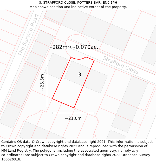 3, STRAFFORD CLOSE, POTTERS BAR, EN6 1PH: Plot and title map