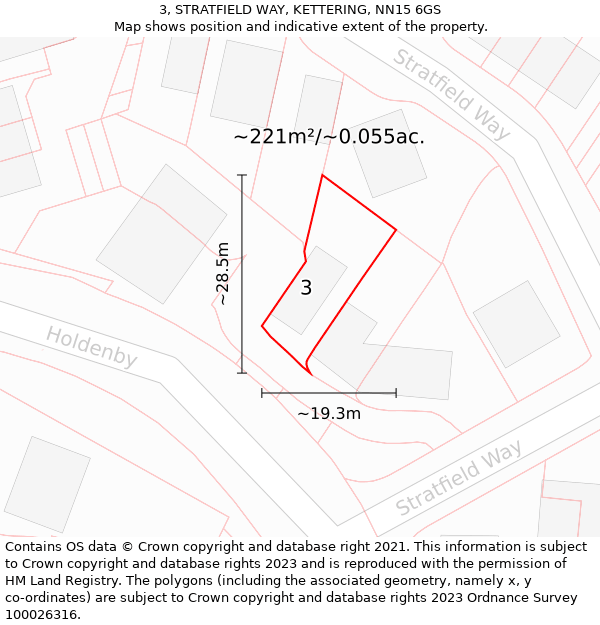 3, STRATFIELD WAY, KETTERING, NN15 6GS: Plot and title map
