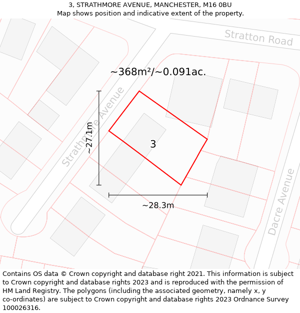 3, STRATHMORE AVENUE, MANCHESTER, M16 0BU: Plot and title map