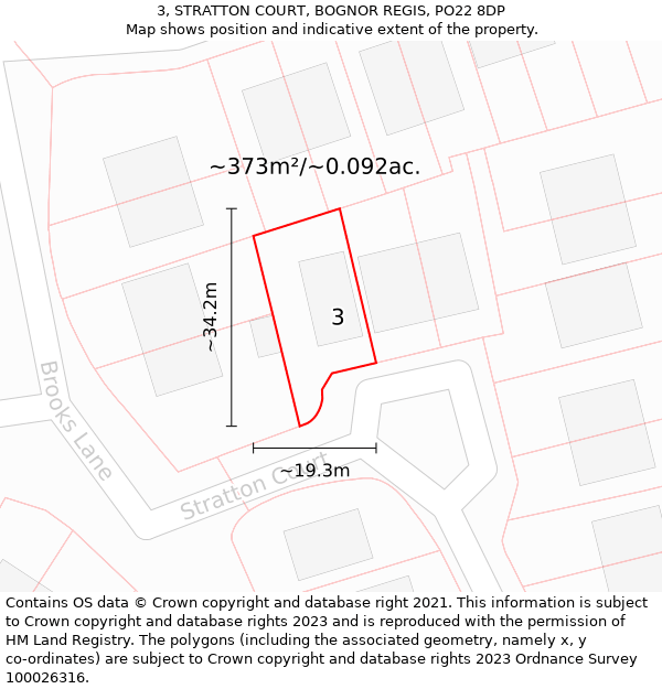 3, STRATTON COURT, BOGNOR REGIS, PO22 8DP: Plot and title map