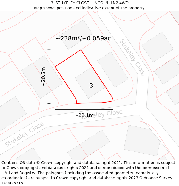 3, STUKELEY CLOSE, LINCOLN, LN2 4WD: Plot and title map