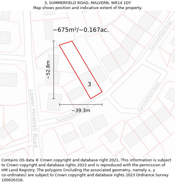3, SUMMERFIELD ROAD, MALVERN, WR14 1DY: Plot and title map