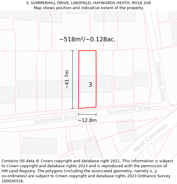 3, SUMMERHILL DRIVE, LINDFIELD, HAYWARDS HEATH, RH16 2AR: Plot and title map