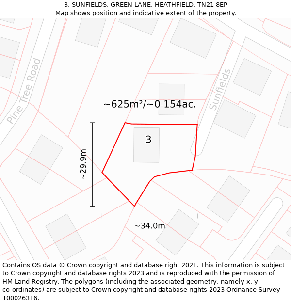 3, SUNFIELDS, GREEN LANE, HEATHFIELD, TN21 8EP: Plot and title map