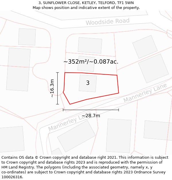 3, SUNFLOWER CLOSE, KETLEY, TELFORD, TF1 5WN: Plot and title map