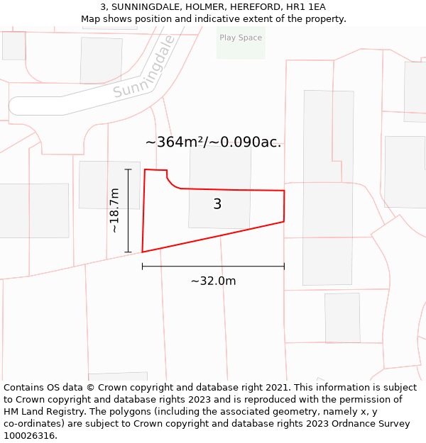 3, SUNNINGDALE, HOLMER, HEREFORD, HR1 1EA: Plot and title map