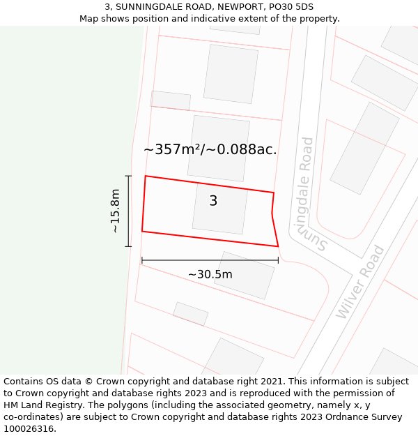 3, SUNNINGDALE ROAD, NEWPORT, PO30 5DS: Plot and title map