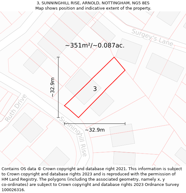 3, SUNNINGHILL RISE, ARNOLD, NOTTINGHAM, NG5 8ES: Plot and title map