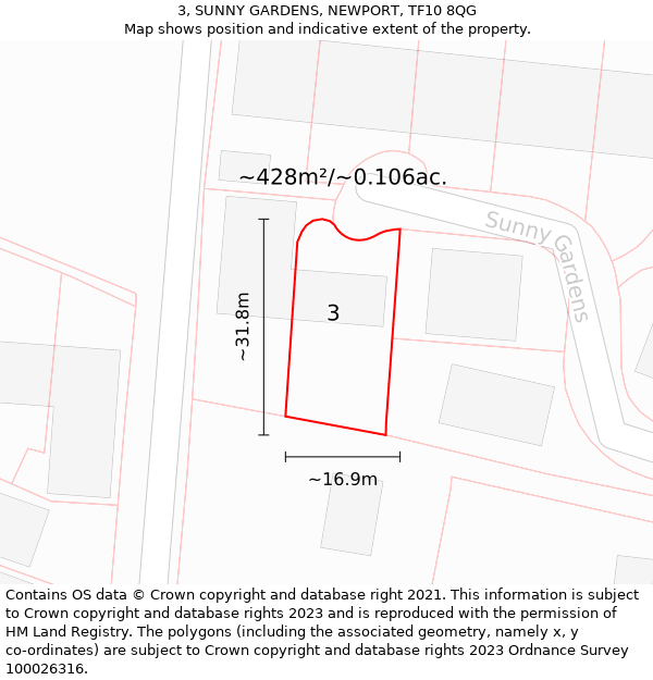 3, SUNNY GARDENS, NEWPORT, TF10 8QG: Plot and title map