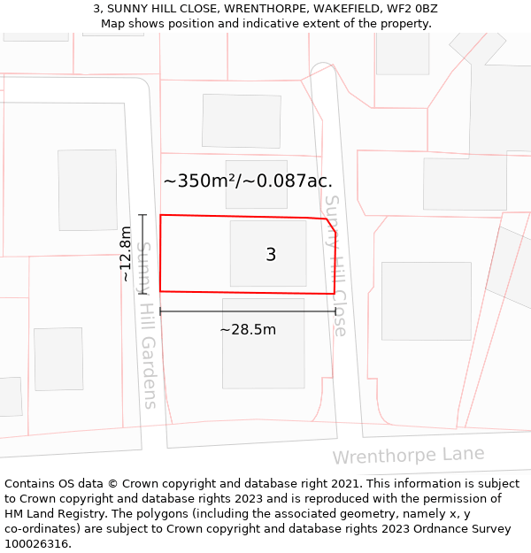 3, SUNNY HILL CLOSE, WRENTHORPE, WAKEFIELD, WF2 0BZ: Plot and title map