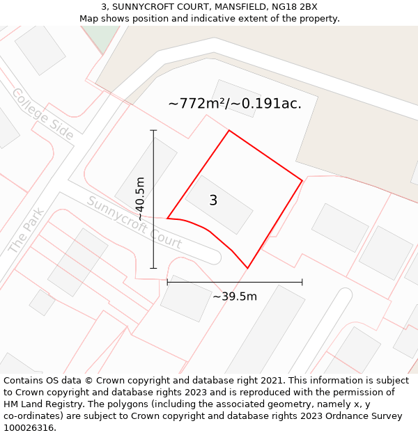 3, SUNNYCROFT COURT, MANSFIELD, NG18 2BX: Plot and title map