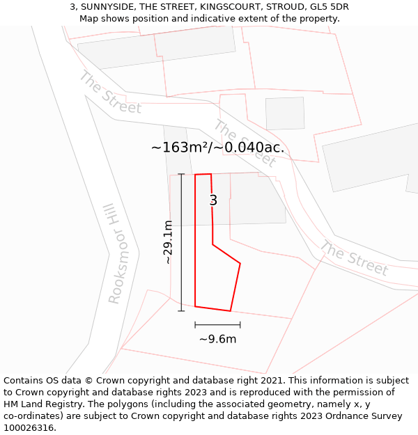 3, SUNNYSIDE, THE STREET, KINGSCOURT, STROUD, GL5 5DR: Plot and title map