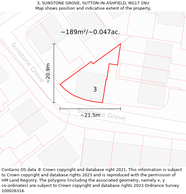 3, SUNSTONE GROVE, SUTTON-IN-ASHFIELD, NG17 1NU: Plot and title map