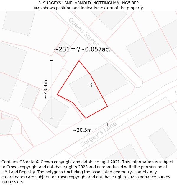 3, SURGEYS LANE, ARNOLD, NOTTINGHAM, NG5 8EP: Plot and title map