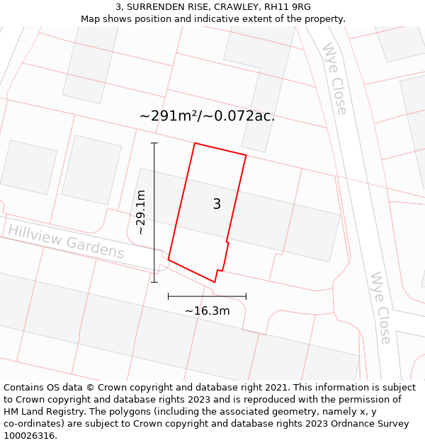 3, SURRENDEN RISE, CRAWLEY, RH11 9RG: Plot and title map