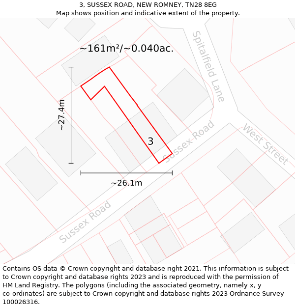 3, SUSSEX ROAD, NEW ROMNEY, TN28 8EG: Plot and title map