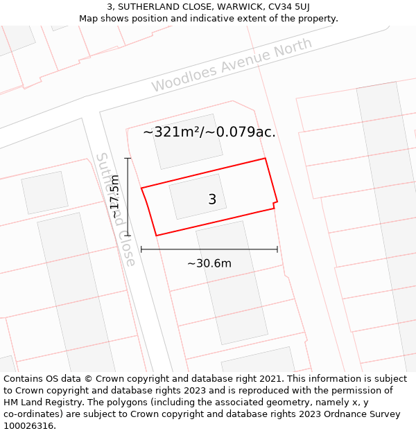 3, SUTHERLAND CLOSE, WARWICK, CV34 5UJ: Plot and title map