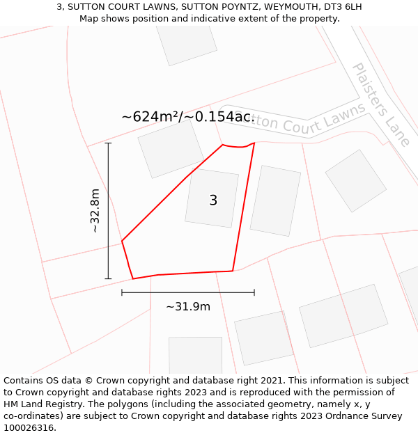 3, SUTTON COURT LAWNS, SUTTON POYNTZ, WEYMOUTH, DT3 6LH: Plot and title map