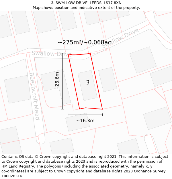 3, SWALLOW DRIVE, LEEDS, LS17 8XN: Plot and title map