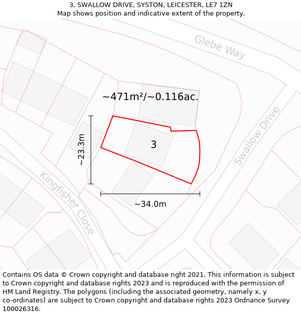 3, SWALLOW DRIVE, SYSTON, LEICESTER, LE7 1ZN: Plot and title map