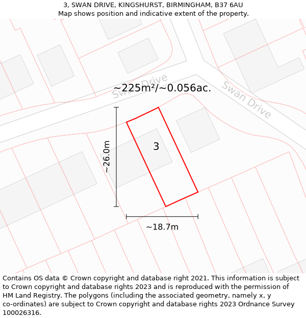 3, SWAN DRIVE, KINGSHURST, BIRMINGHAM, B37 6AU: Plot and title map