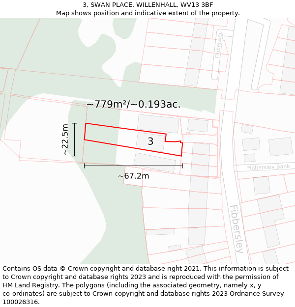 3, SWAN PLACE, WILLENHALL, WV13 3BF: Plot and title map