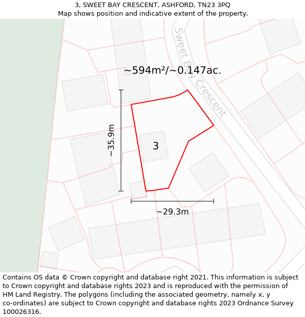 3, SWEET BAY CRESCENT, ASHFORD, TN23 3PQ: Plot and title map
