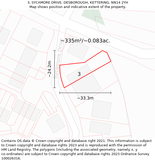 3, SYCAMORE DRIVE, DESBOROUGH, KETTERING, NN14 2YH: Plot and title map