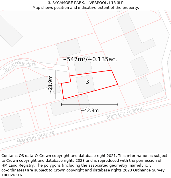 3, SYCAMORE PARK, LIVERPOOL, L18 3LP: Plot and title map