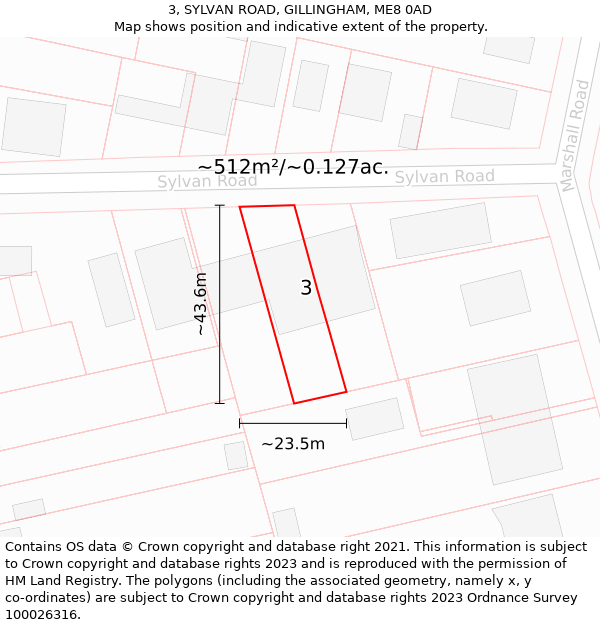 3, SYLVAN ROAD, GILLINGHAM, ME8 0AD: Plot and title map