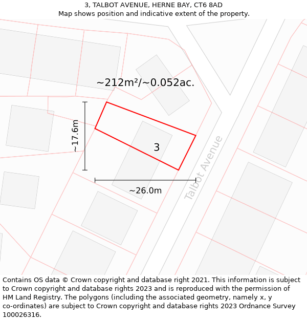 3, TALBOT AVENUE, HERNE BAY, CT6 8AD: Plot and title map