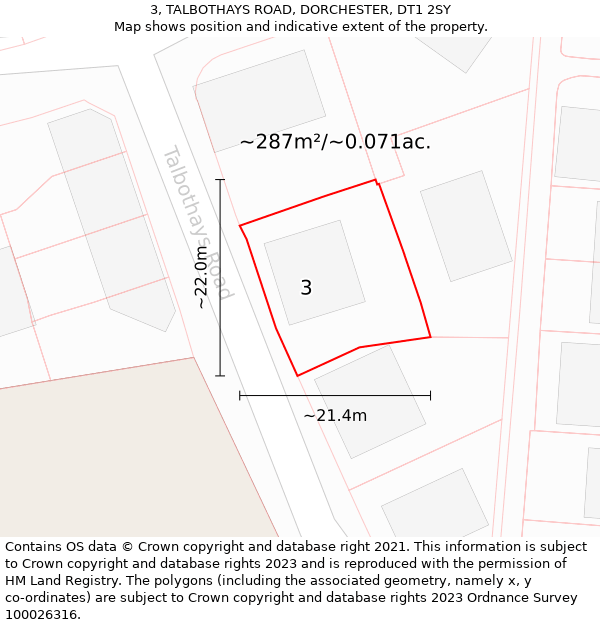 3, TALBOTHAYS ROAD, DORCHESTER, DT1 2SY: Plot and title map