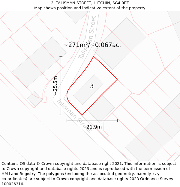 3, TALISMAN STREET, HITCHIN, SG4 0EZ: Plot and title map